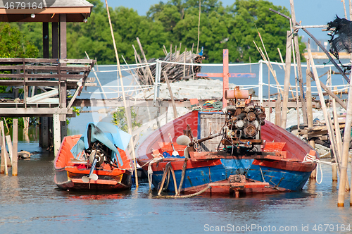 Image of Wooden longtail boats in Thailand