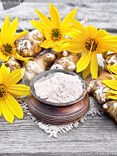 Image of Flour of Jerusalem artichoke in bowl on napkin