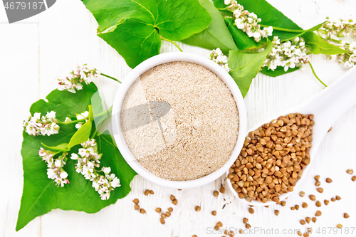 Image of Flour buckwheat brown in bowl on white board top