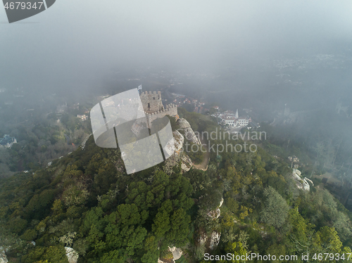 Image of Moorish Castle in fog Portugal