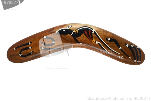 Image of traditional wooden australian boomerang on white