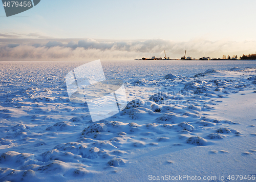 Image of winter view of Lake Onega and the port