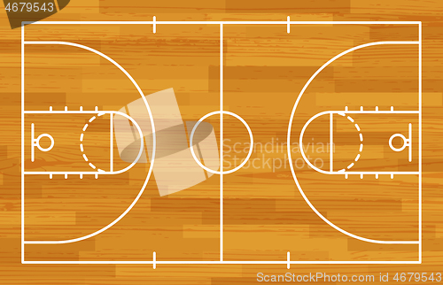 Image of Basketball fireld with markings and wood texture. Vector