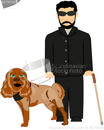 Image of Blind man with trained by dog by guide