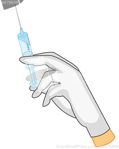 Image of Syringe in hand on white background is insulated