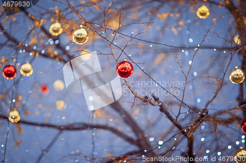 Image of Merry Christmas and happy New Year background, festive street de