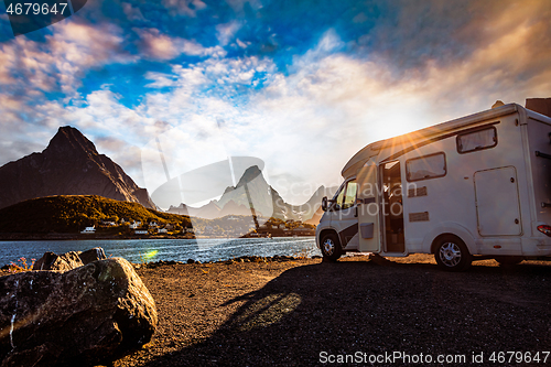 Image of Family vacation travel RV, holiday trip in motorhome