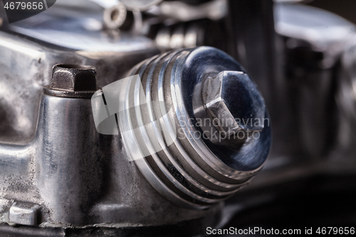 Image of Custom bobber motorbike in an workshop garage.