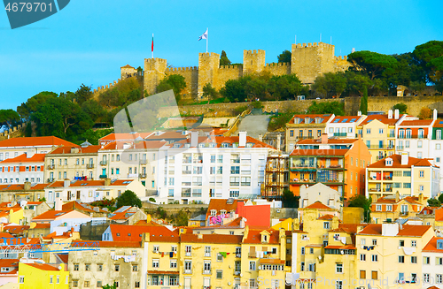 Image of Lisbon Castle at sunset, Portugal