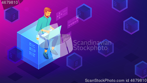 Image of Isometric blockchain development concept.