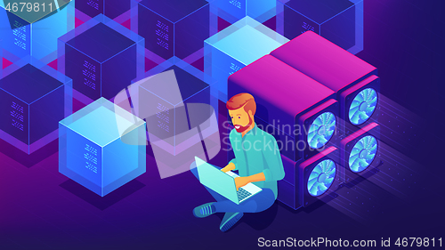 Image of Isometric blockchain development concept.