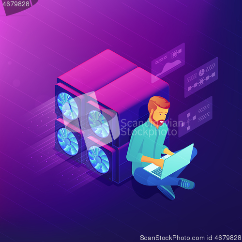 Image of Isometric blockchain development concept.