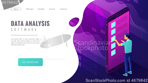 Image of Isometric big data analysis landing page concept.