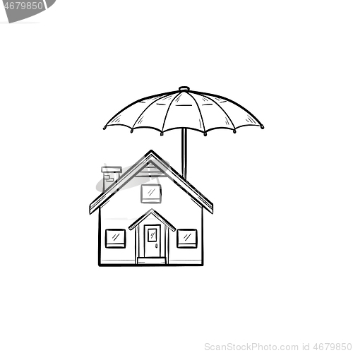 Image of House insurance hand drawn outline doodle icon.