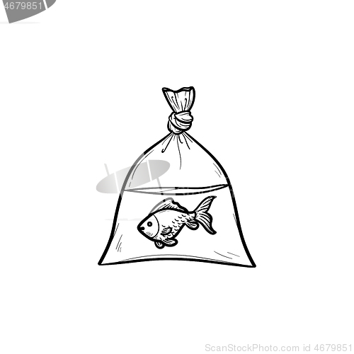 Image of A fish in the plastic bag hand drawn outline doodle icon.