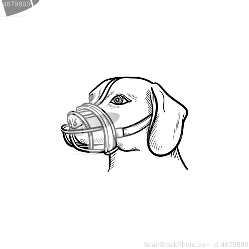 Image of Dog with a muzzle hand drawn outline doodle icon.