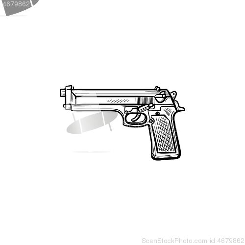 Image of Police gun hand drawn outline doodle icon.