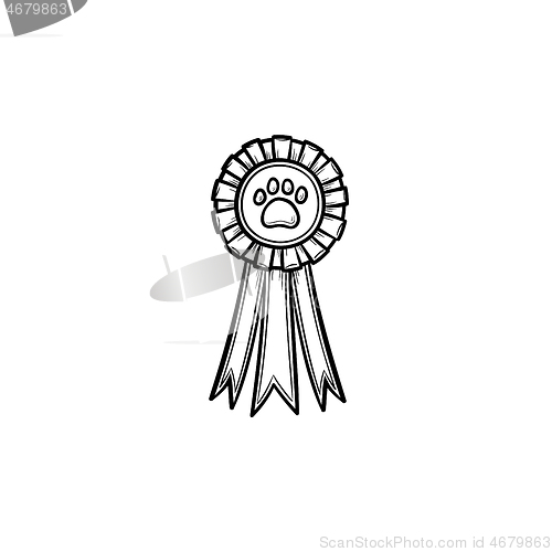 Image of Pets award rosette hand drawn outline doodle icon.
