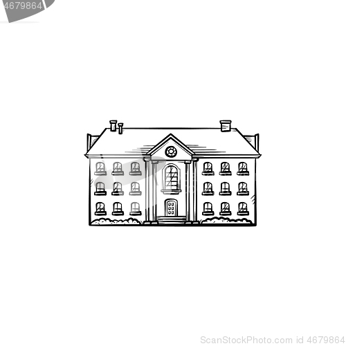 Image of Old apartment building hand drawn outline doodle icon.