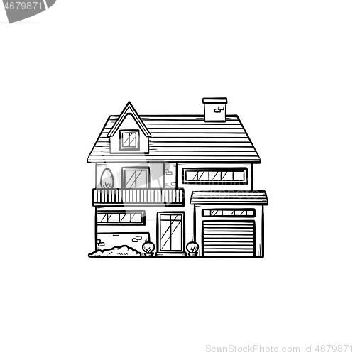 Image of Suburban cottage hand drawn outline doodle icon.