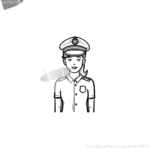 Image of Police woman hand drawn outline doodle icon.