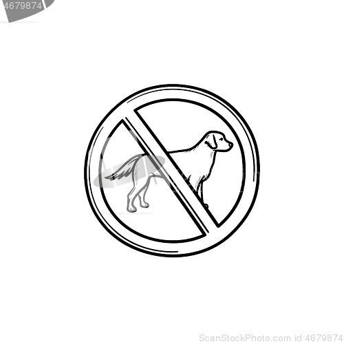 Image of No dog allowed sign hand drawn outline doodle icon.