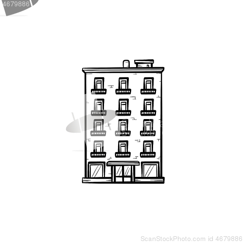 Image of Apartment building hand drawn outline doodle icon.