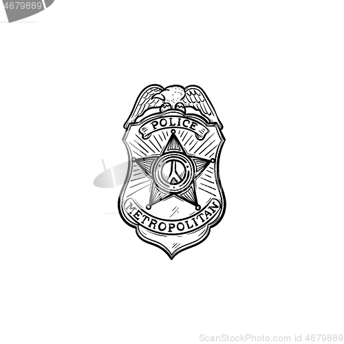 Image of Police badge hand drawn outline doodle icon.