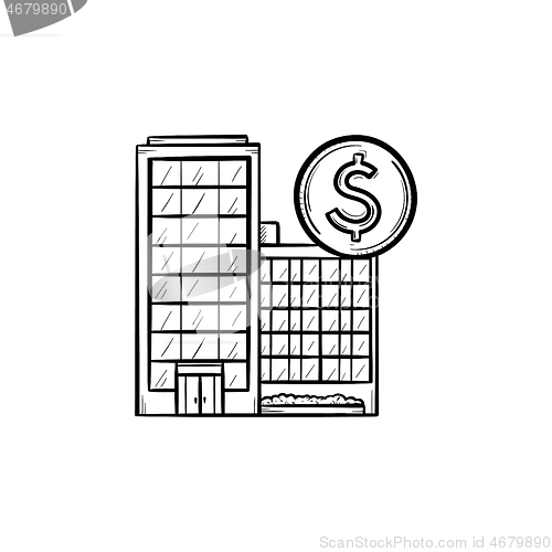 Image of Corporate business buildings hand drawn outline doodle icon.