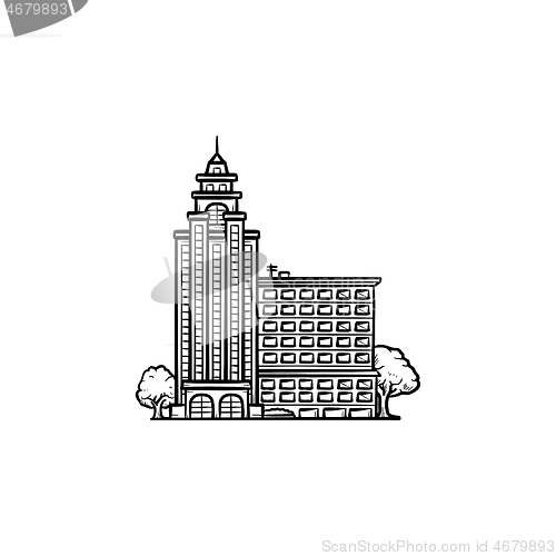 Image of University building hand drawn outline doodle icon.