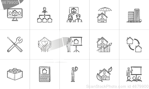 Image of Real estate hand drawn outline doodle icon set.