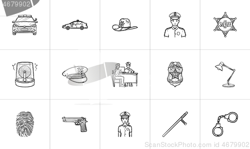 Image of Police hand drawn outline doodle icon set.