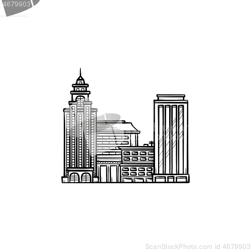 Image of Cityscape hand drawn outline doodle icon.