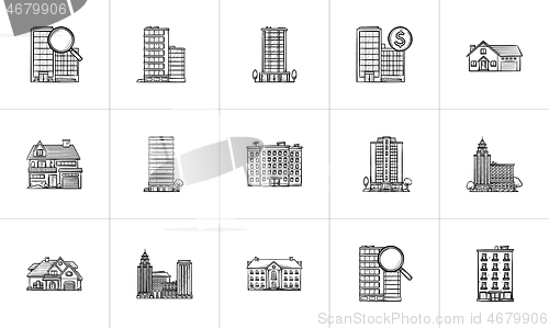 Image of Real estate hand drawn outline doodle icon set.