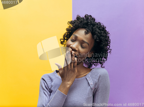 Image of Beautiful bored woman bored isolated on studio background