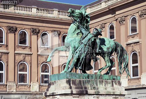 Image of Statue of the horseherd taming a wild horse near royal palace, Budapest