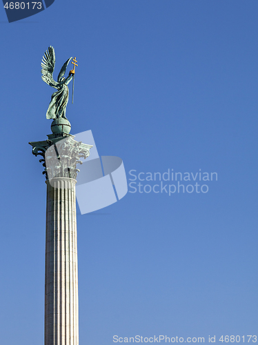 Image of Statue of Archangel Gabriel on top of a column on Heroes' square, Budapest