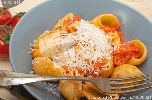 Image of Italian snail lumaconi pasta with tomatoes