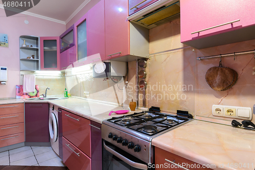 Image of Kitchen set of a small kitchen in a furnished apartment for rent