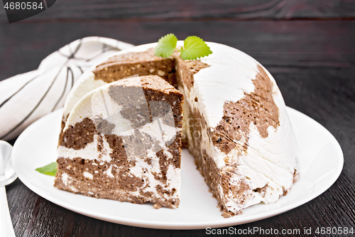 Image of Dessert of curd and chocolate on board