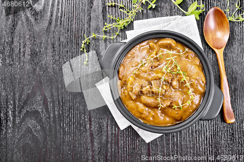 Image of Goulash of beef in pan on napkin top