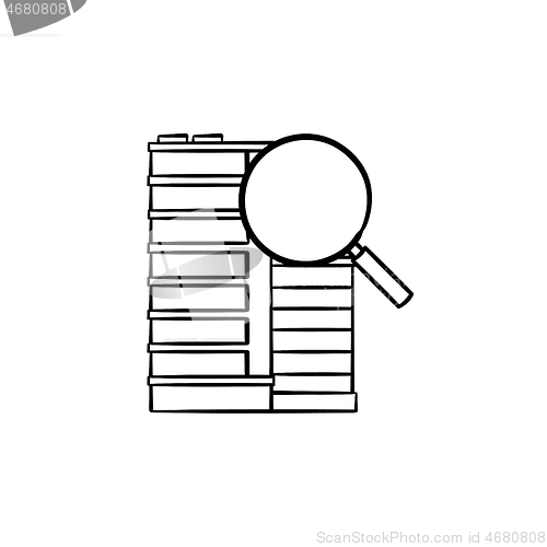 Image of Office building with magnifying glass hand drawn outline doodle 