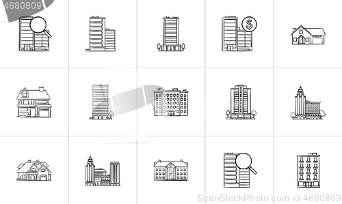 Image of Real estate hand drawn outline doodle icon set.