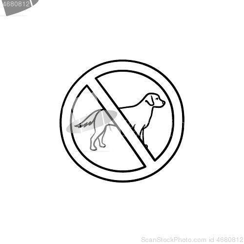 Image of No dog allowed sign hand drawn outline doodle icon.