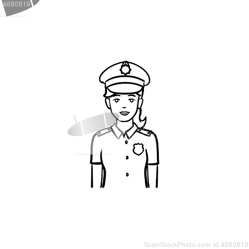 Image of Police woman hand drawn outline doodle icon.