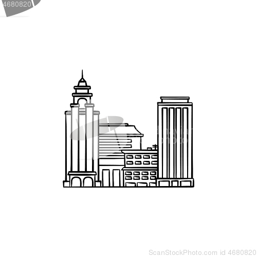 Image of Cityscape hand drawn outline doodle icon.