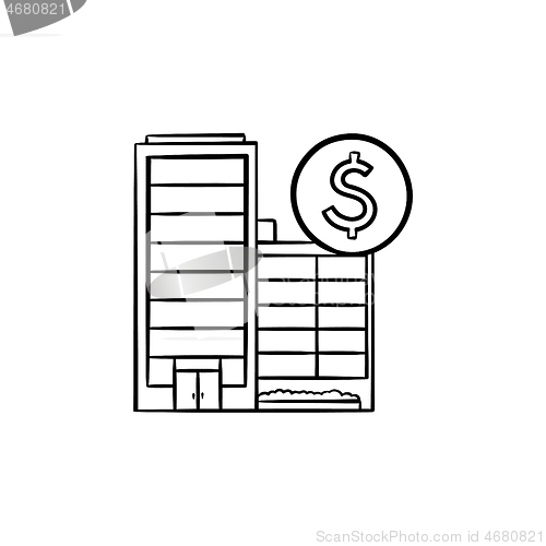 Image of Corporate business buildings hand drawn outline doodle icon.