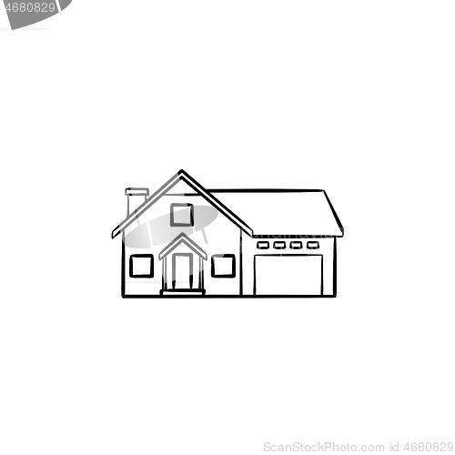 Image of Suburban house hand drawn outline doodle icon.