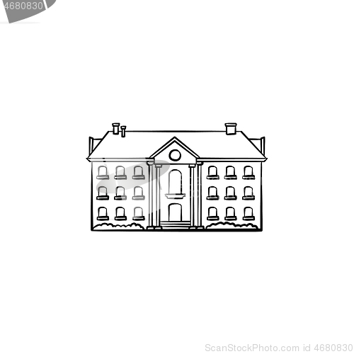 Image of Old apartment building hand drawn outline doodle icon.