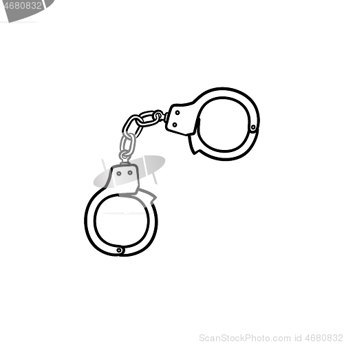 Image of Police handcuffs hand drawn outline doodle icon.